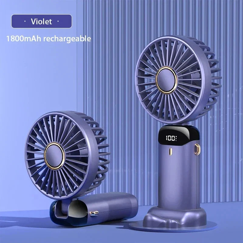 Portable Handheld Mini Fan - Rechargeable Fan with Phone Stand and Display Screen 1800mAh