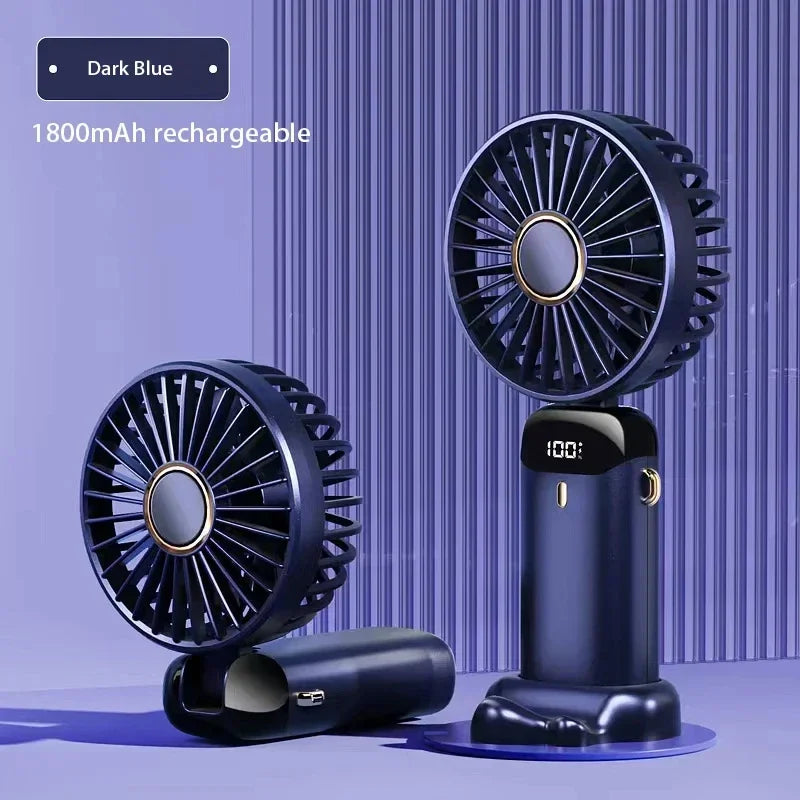 Portable Handheld Mini Fan - Rechargeable Fan with Phone Stand and Display Screen 1800mAh