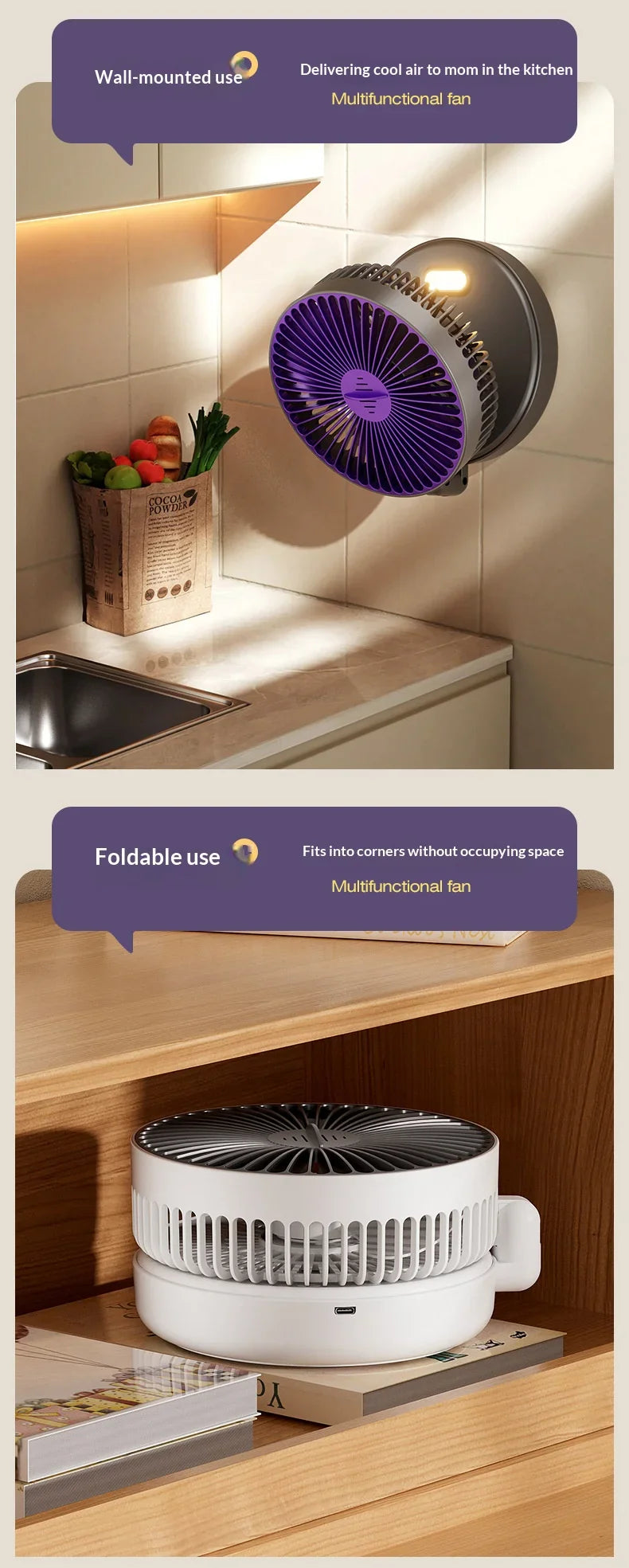 5000mAh Foldable Glow-in-the-Dark Fan Wall Mount Portable Quiet High-Speed Air Circulation Fan for Students Office Desk Fan