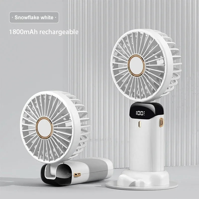 Portable Handheld Mini Fan - Rechargeable Fan with Phone Stand and Display Screen 1800mAh