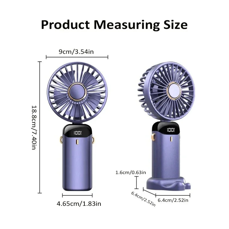 Portable Handheld Mini Fan - Rechargeable Fan with Phone Stand and Display Screen 1800mAh