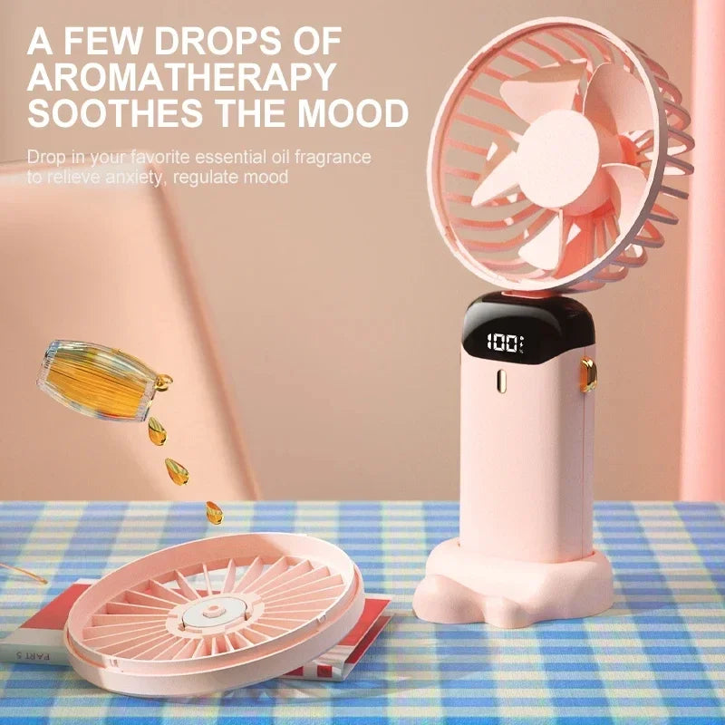 Portable Handheld Mini Fan - Rechargeable Fan with Phone Stand and Display Screen 1800mAh