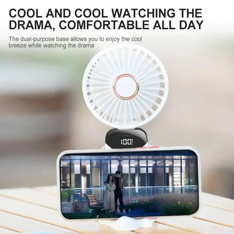 Portable Handheld Mini Fan - Rechargeable Fan with Phone Stand and Display Screen 1800mAh