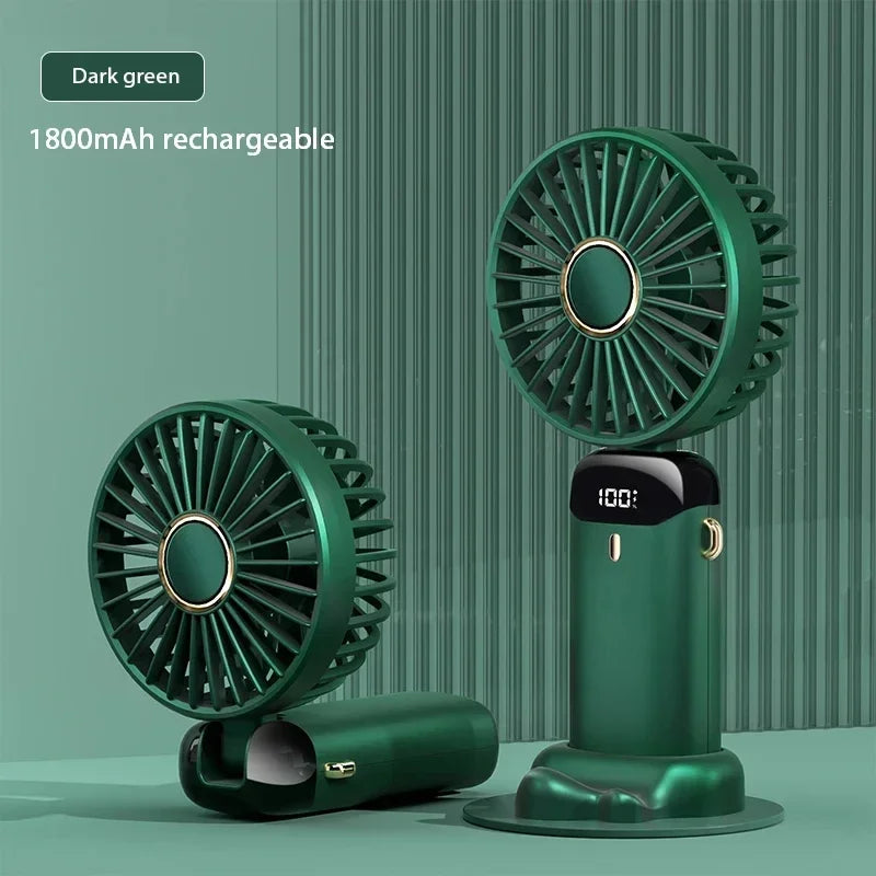 Portable Handheld Mini Fan - Rechargeable Fan with Phone Stand and Display Screen 1800mAh